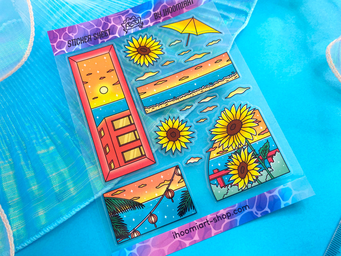 Hot Summer A6 Clear Sticker Sheet | Summer day landscape and Sunflower View