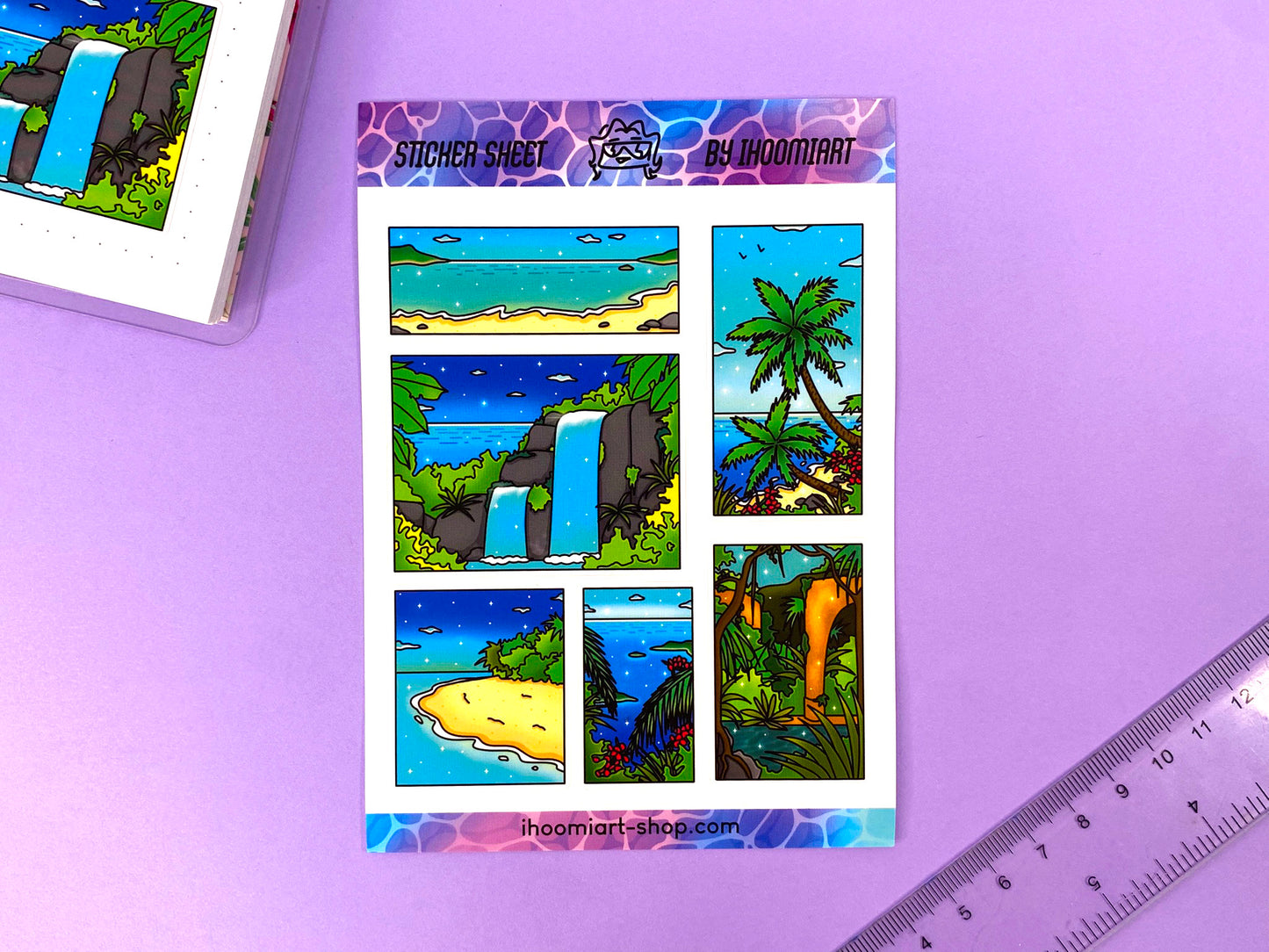 Tropical Exploration A6 Sticker Sheet | Island, jungle and ocean view