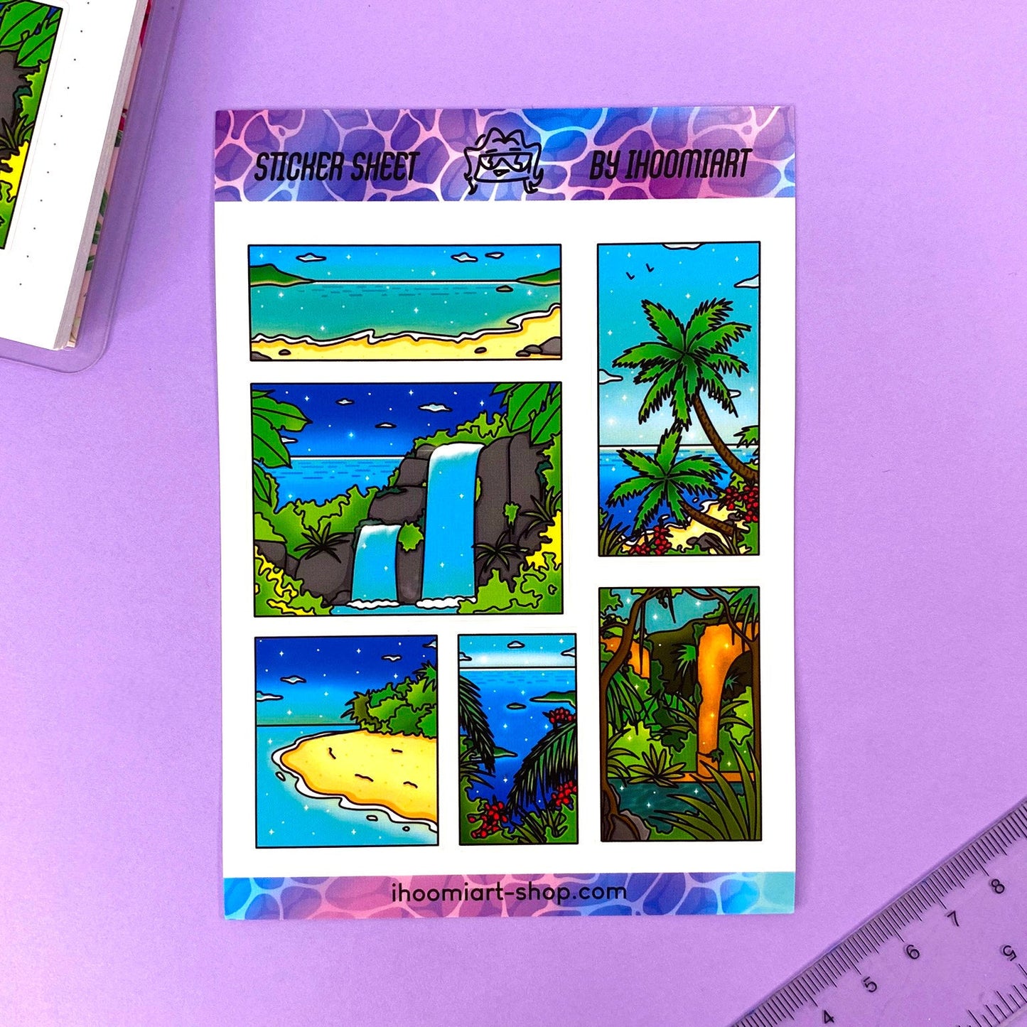 Tropical Exploration A6 Sticker Sheet | Island, jungle and ocean view