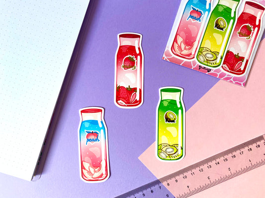 Waterproof Stickers - Bottle of fruit juice | Pack 3 Stickers