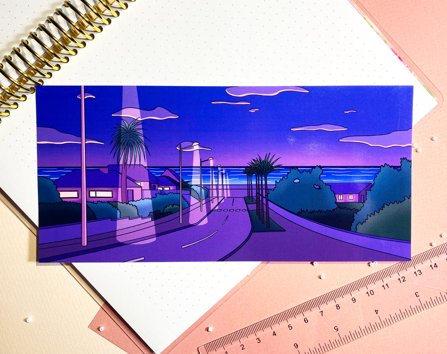 Late Night DL Postcard | Art Print Vaporwave "Summer Night" | Purple and blue
