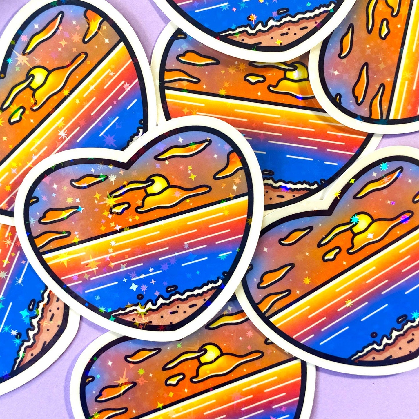 Holographic Waterproof Heart Stickers "Sunset"