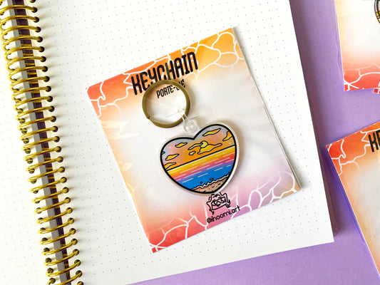 Vaporwave Heart Acrylic Charm Keychain