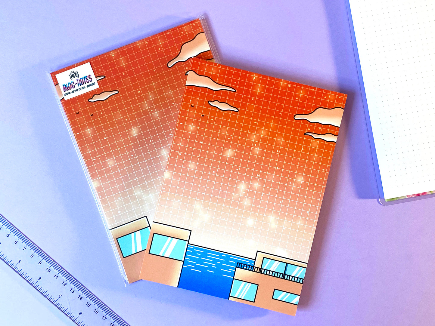 Bloc-notes Vaporwave A5 | Paysage paradisiaque | Orange
