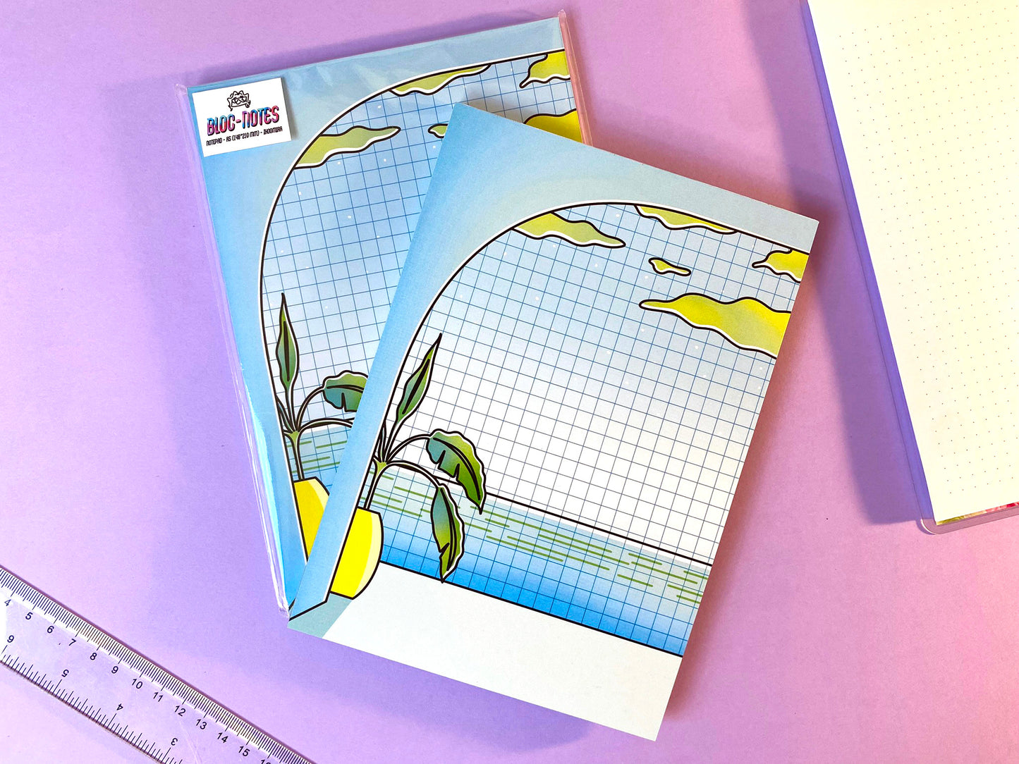 Vaporwave A5 Notepad | Paradise landscape calm and ocean view| Blue & Green