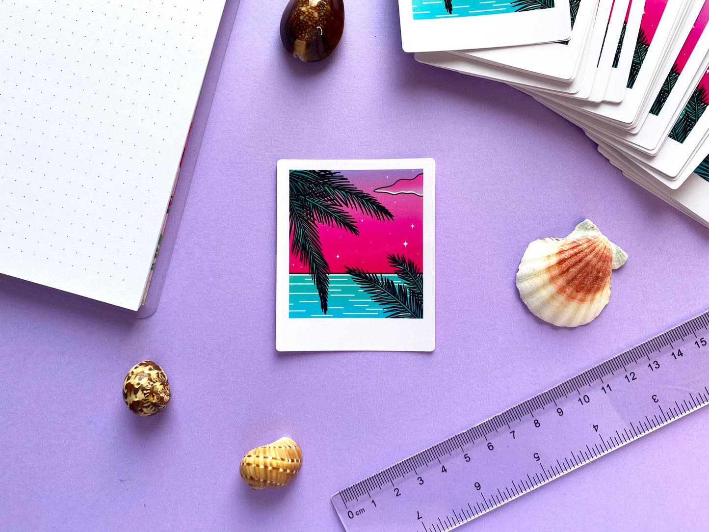 Glossy Waterproof Sticker - Polaroid "Palm Tree and Ocean"
