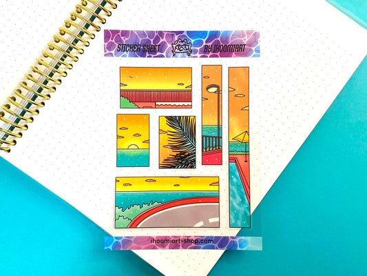 Hot Summer A6 Clear Sticker Sheet | Summer day landscape