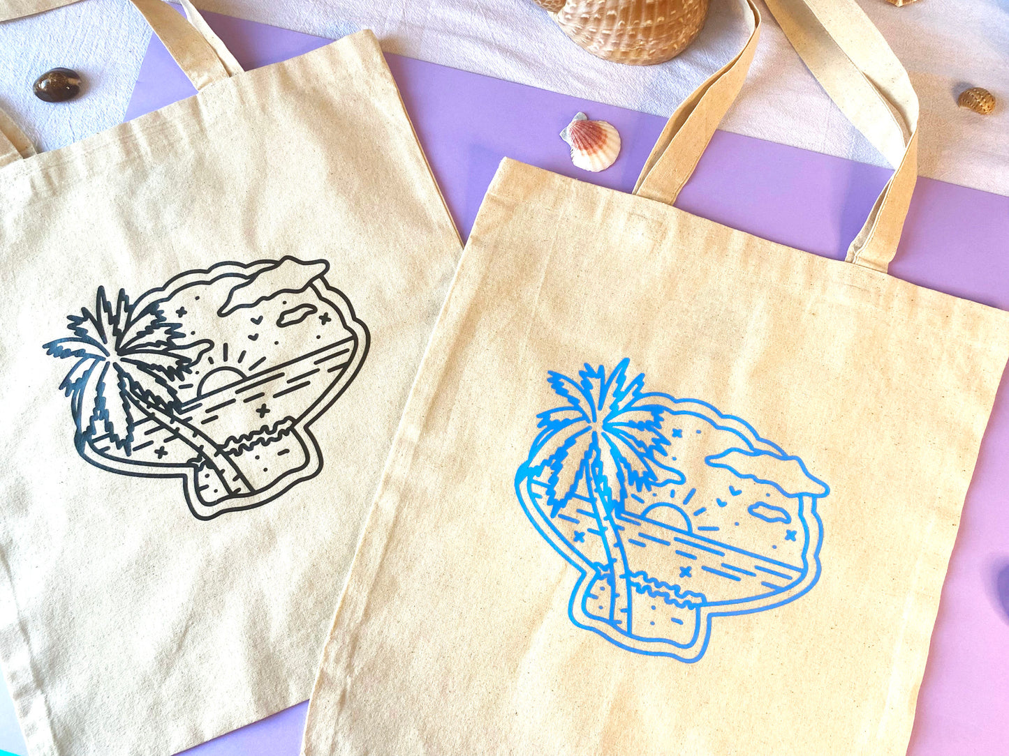 Tote Bag - Coquillage, vue sur la mer & palmier