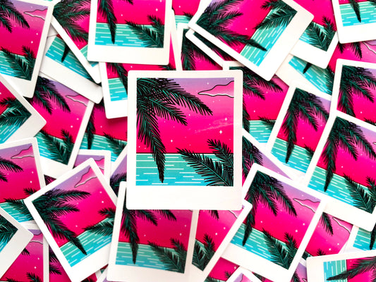 Stickers Waterproof brillant - Polaroid « Palmier et Océan »