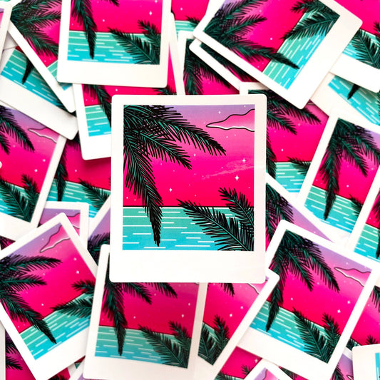 Glossy Waterproof Sticker - Polaroid "Palm Tree and Ocean"
