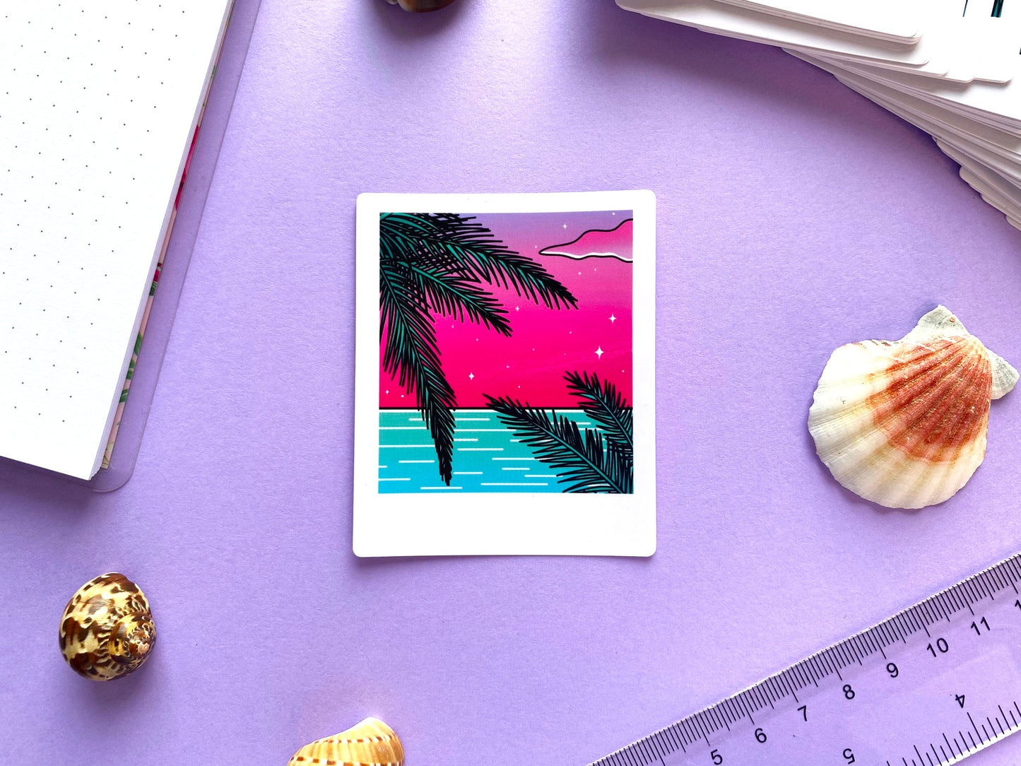 Glossy Waterproof Sticker - Polaroid "Palm Tree and Ocean"