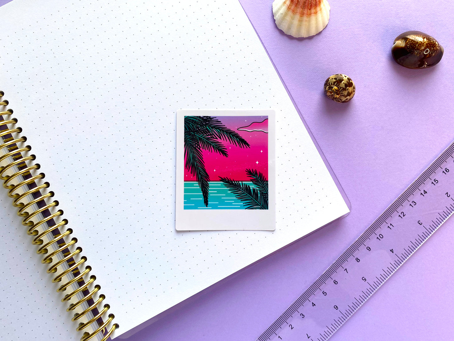 Glossy Waterproof Sticker - Polaroid "Palm Tree and Ocean"