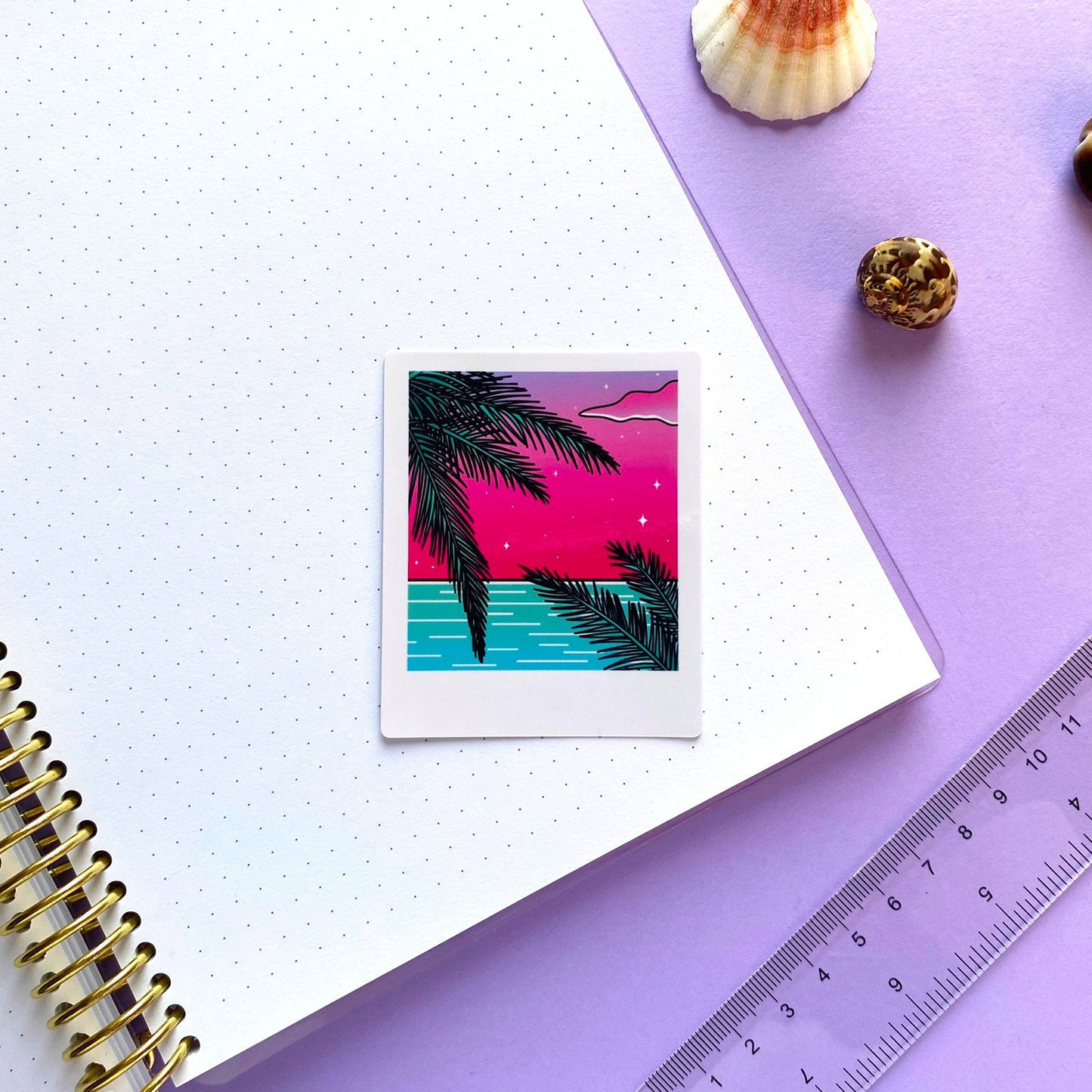 Glossy Waterproof Sticker - Polaroid "Palm Tree and Ocean"