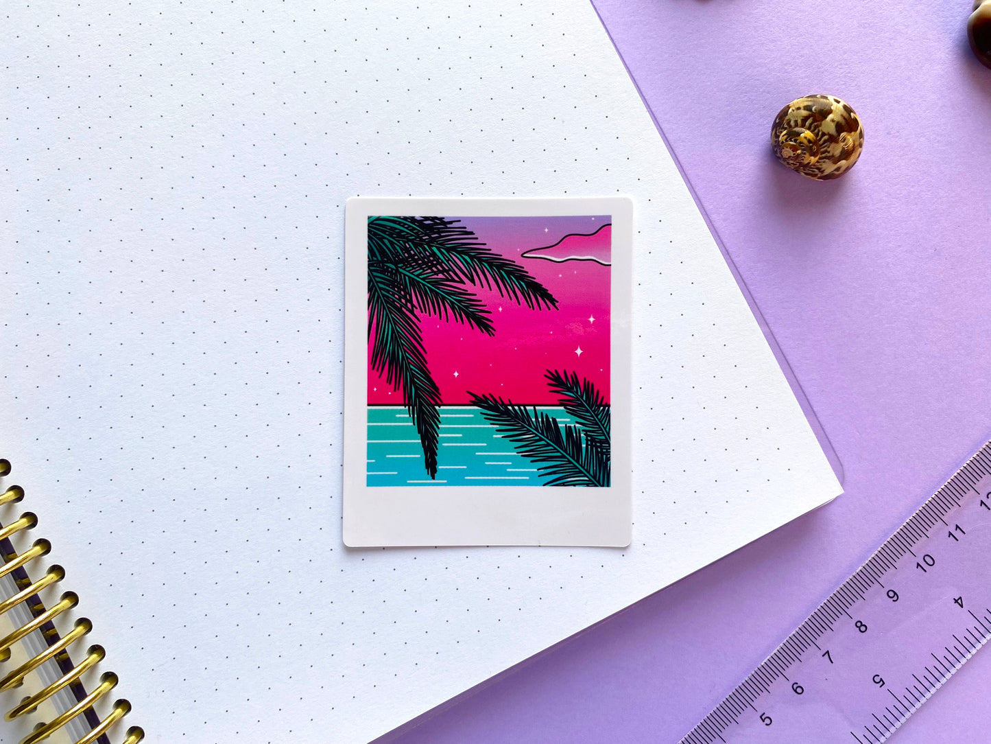 Glossy Waterproof Sticker - Polaroid "Palm Tree and Ocean"