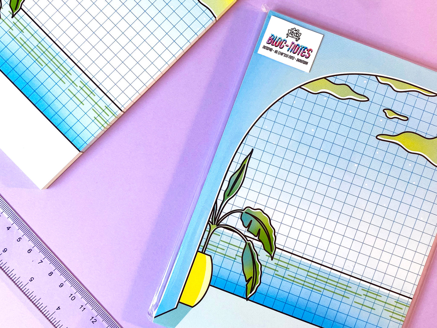 Vaporwave A5 Notepad | Paradise landscape calm and ocean view| Blue & Green