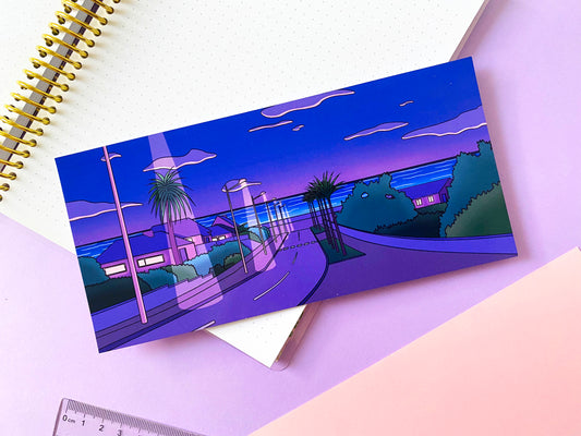Late Night DL Postcard | Art Print Vaporwave "Summer Night" | Purple and blue