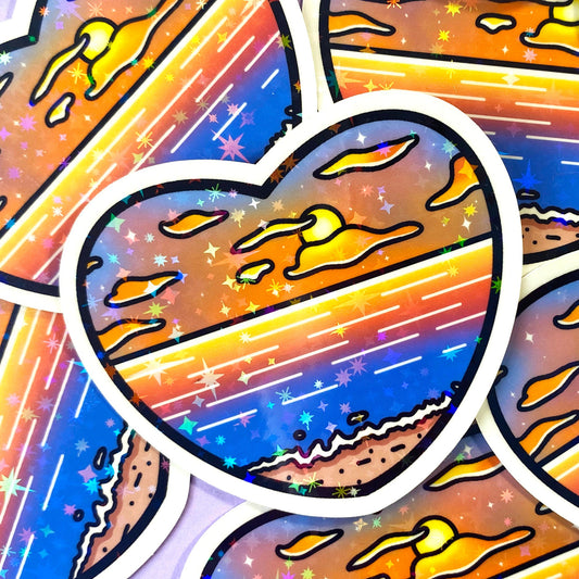 Holographic Waterproof Heart Stickers "Sunset"