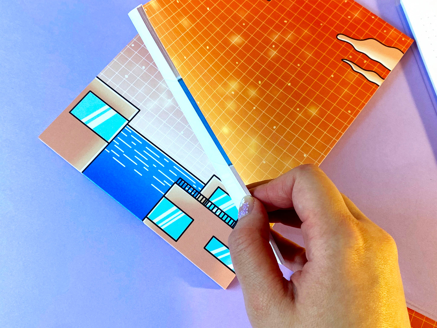 Bloc-notes Vaporwave A5 | Paysage paradisiaque | Orange