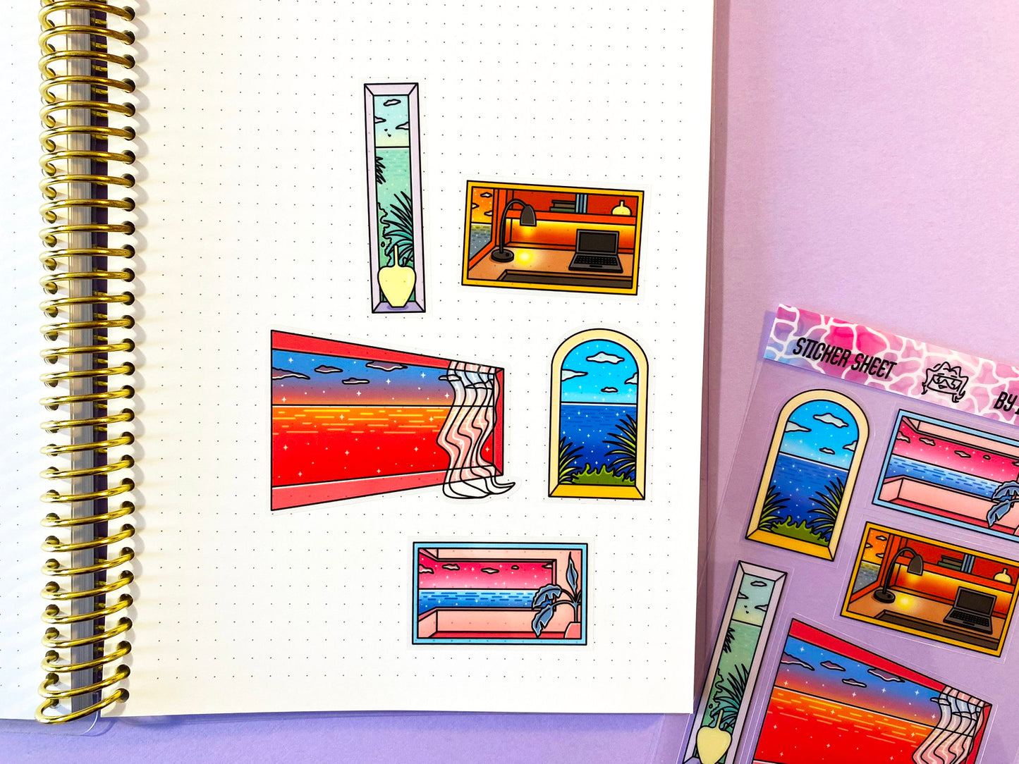 Clear Sticker Sheet | Vaporwave window, view & ocean