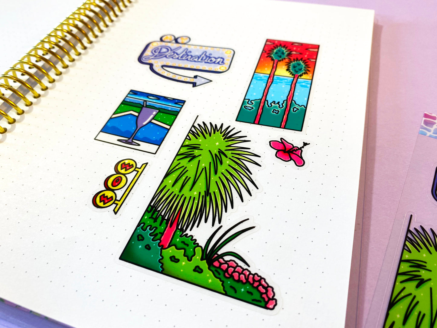 Clear Sticker Sheet | Palm, neon sign & Ocean