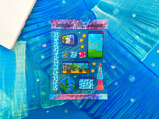 Nostalgic Fish A6 Clear Sticker Sheet - "Lost in aquatic virtual world"