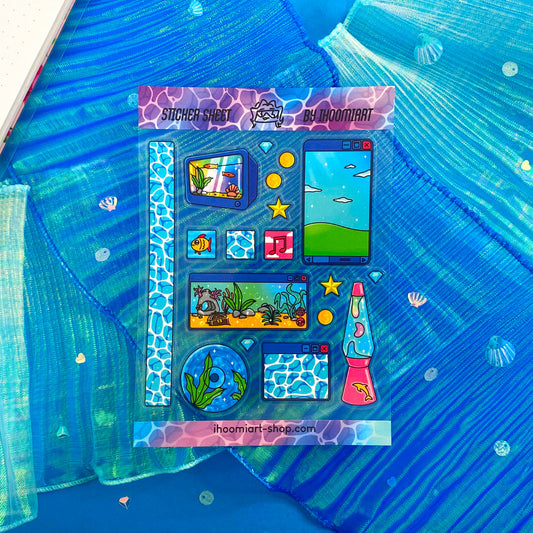 Nostalgic Fish A6 Clear Sticker Sheet - "Lost in aquatic virtual world"