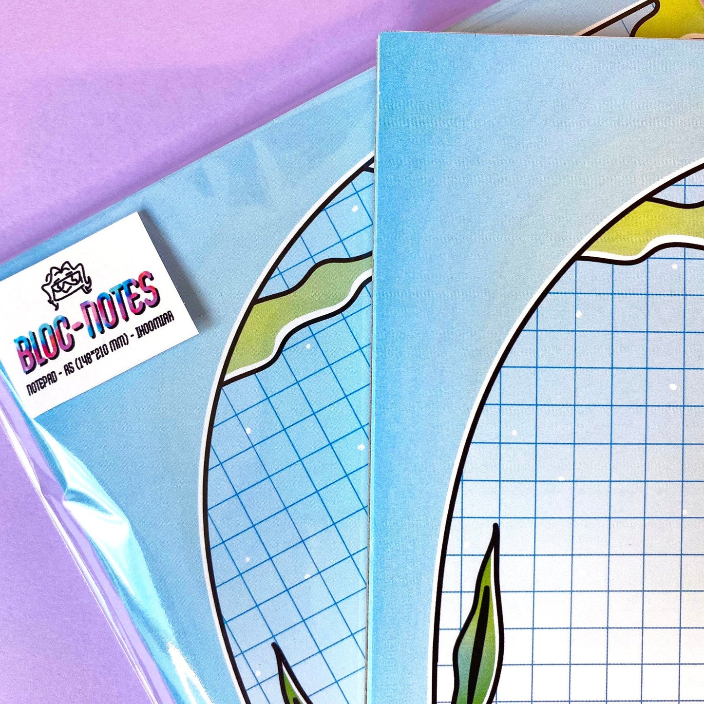 Bloc-notes Vaporwave A5 | Paysage paradisiaque | Bleu & Vert