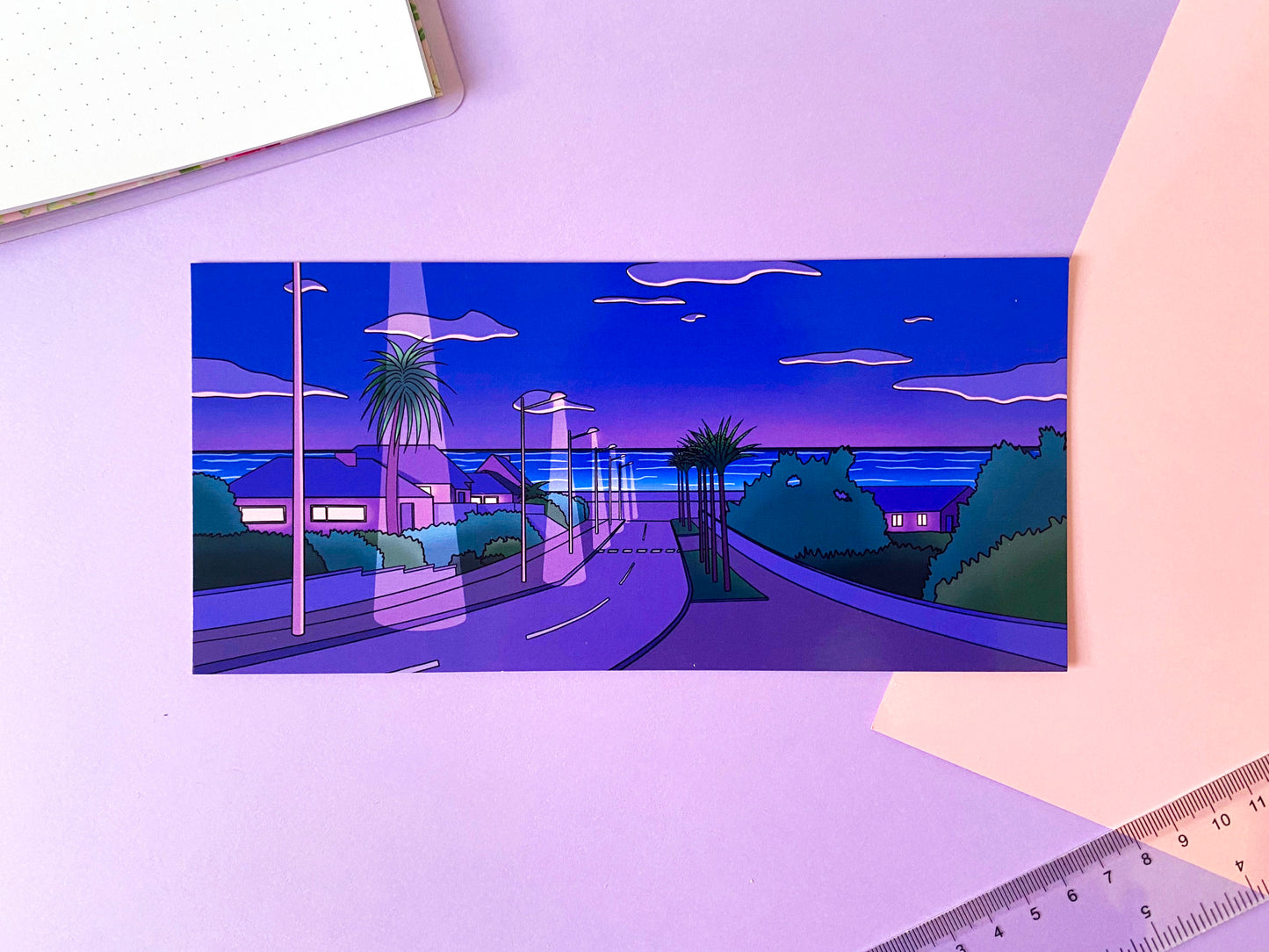 Late Night DL Postcard | Art Print Vaporwave "Summer Night" | Purple and blue