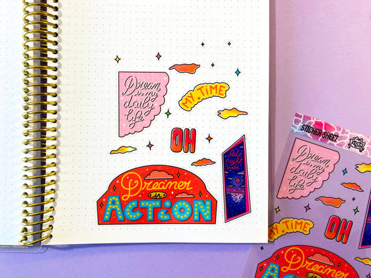 Planche de stickers transparentes | nuage, étoiles et citation de motivation