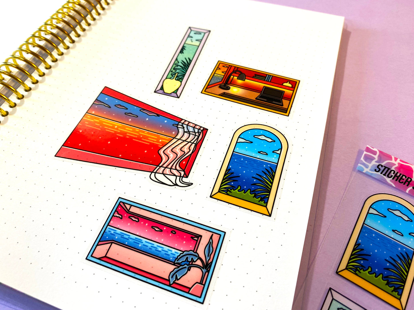 Clear Sticker Sheet | Vaporwave window, view & ocean