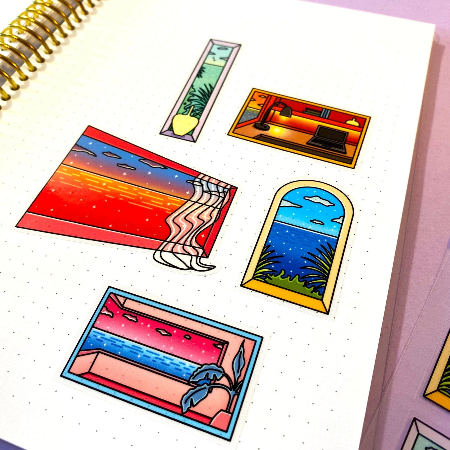 Clear Sticker Sheet | Vaporwave window, view & ocean