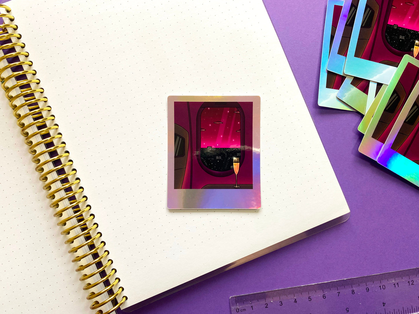 Holographic Waterproof Sticker - Polaroid "Late Night Fly"