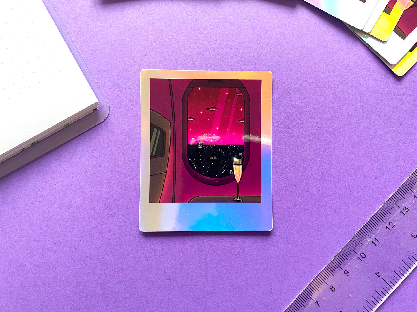 Holographic Waterproof Sticker - Polaroid "Late Night Fly"
