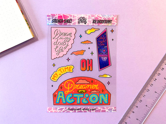 Planche de stickers transparentes | nuage, étoiles et citation de motivation