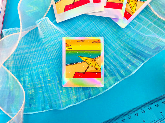 Hot Summer Polaroid Holographic Sticker - Beach Time