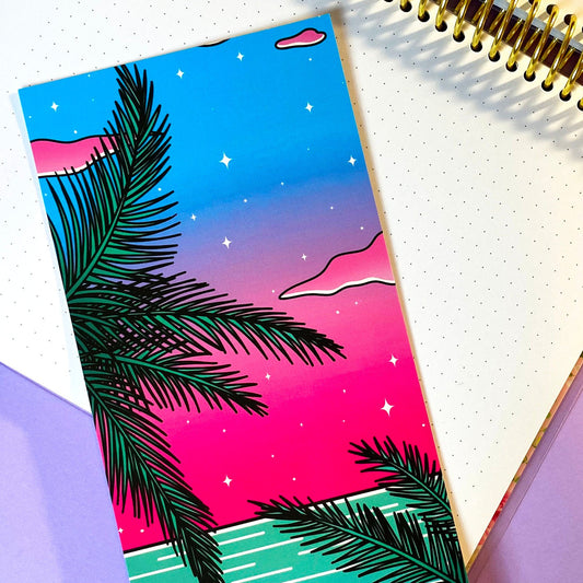 DL Postcard | Art Print Vaporwave | Palm Tree and Ocean | Pink and blue