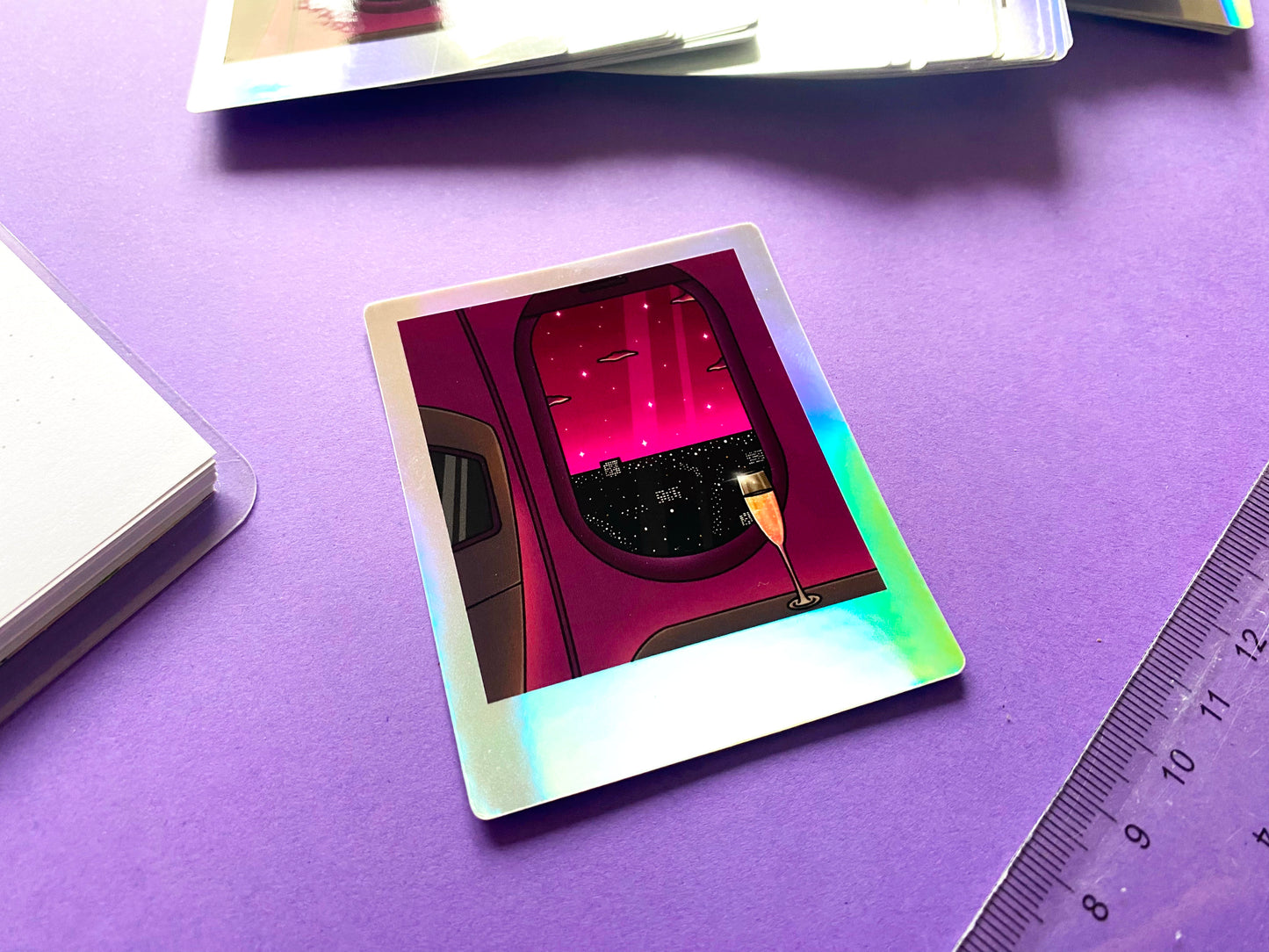 Holographic Waterproof Sticker - Polaroid "Late Night Fly"