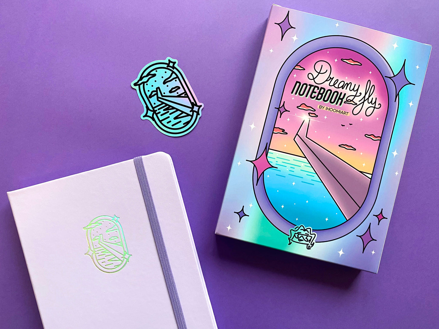 A5 Holographic Notebook – Dreamy Fly | Violet Ocean View Journal