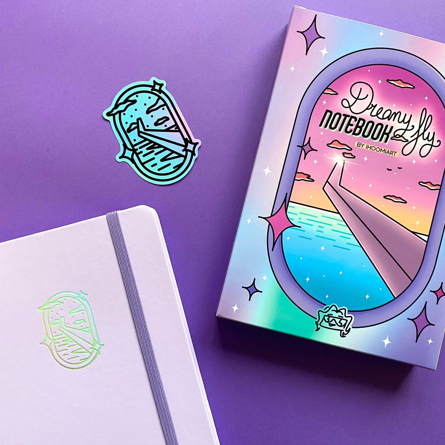 A5 Holographic Notebook – Dreamy Fly | Violet Ocean View Journal
