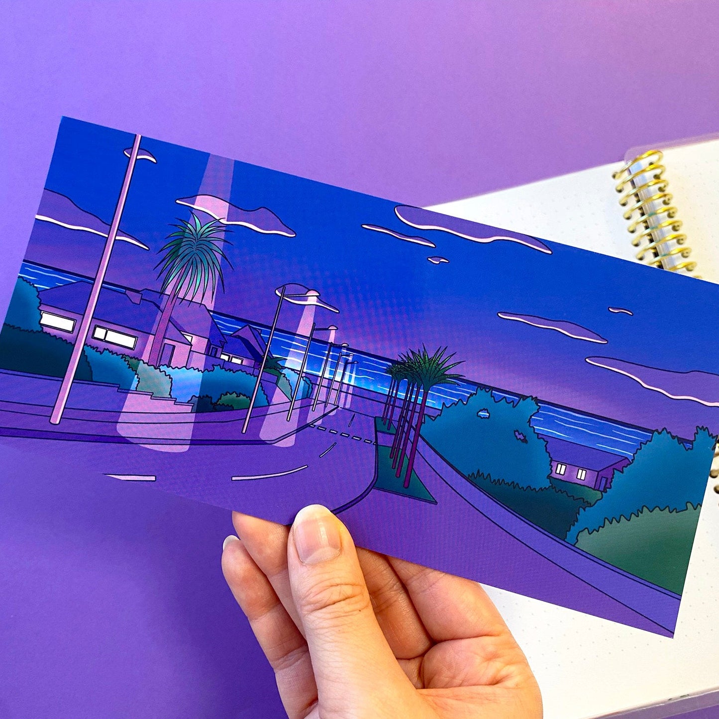 Late Night DL Postcard | Art Print Vaporwave "Summer Night" | Purple and blue