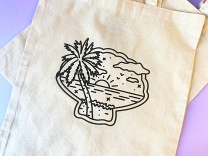 Tote Bag - Shell, sea view and palm tree