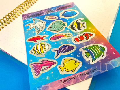 Nostalgic Fish Holographic Glitters Sticker Sheet - Fantasy Fish