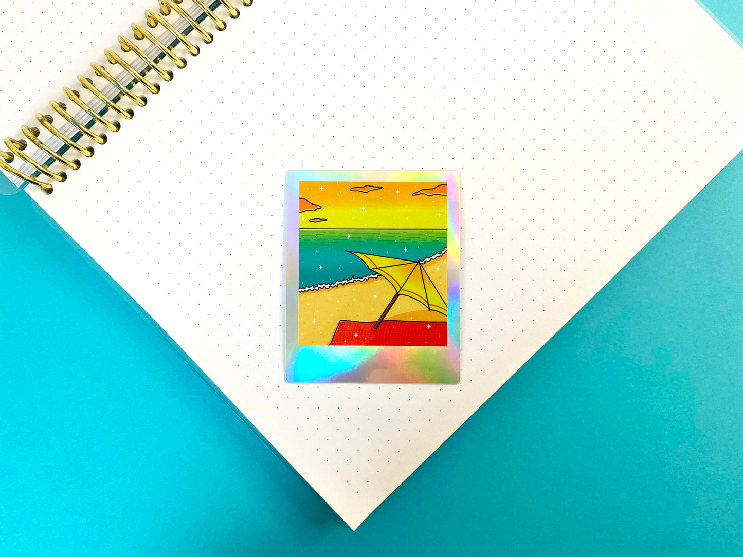 Stickers Polaroid holographique - "Moment à la plage"