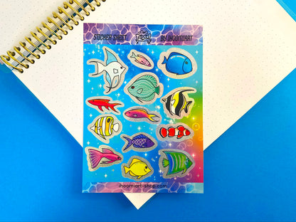 Nostalgic Fish Holographic Glitters Sticker Sheet - Fantasy Fish