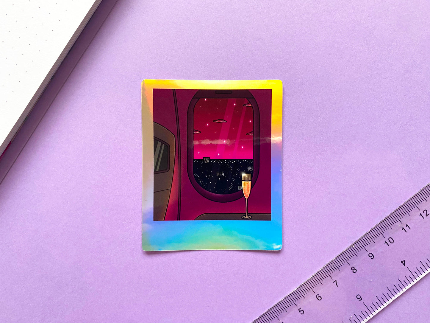 Sticker Waterproof Holographique - Polaroid « Vol tard dans la nuit » 