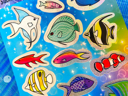 Nostalgic Fish Holographic Glitters Sticker Sheet - Fantasy Fish