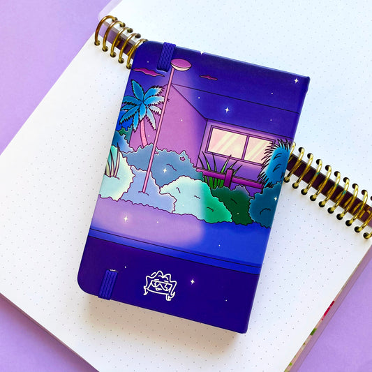 A6 Late Night Notebook - Hardcover, 120 lined pages | Vaporwave Night Illustration | ihoomiArt