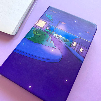 A6 Late Night Notebook - Hardcover, 120 lined pages | Vaporwave Night Illustration | ihoomiArt