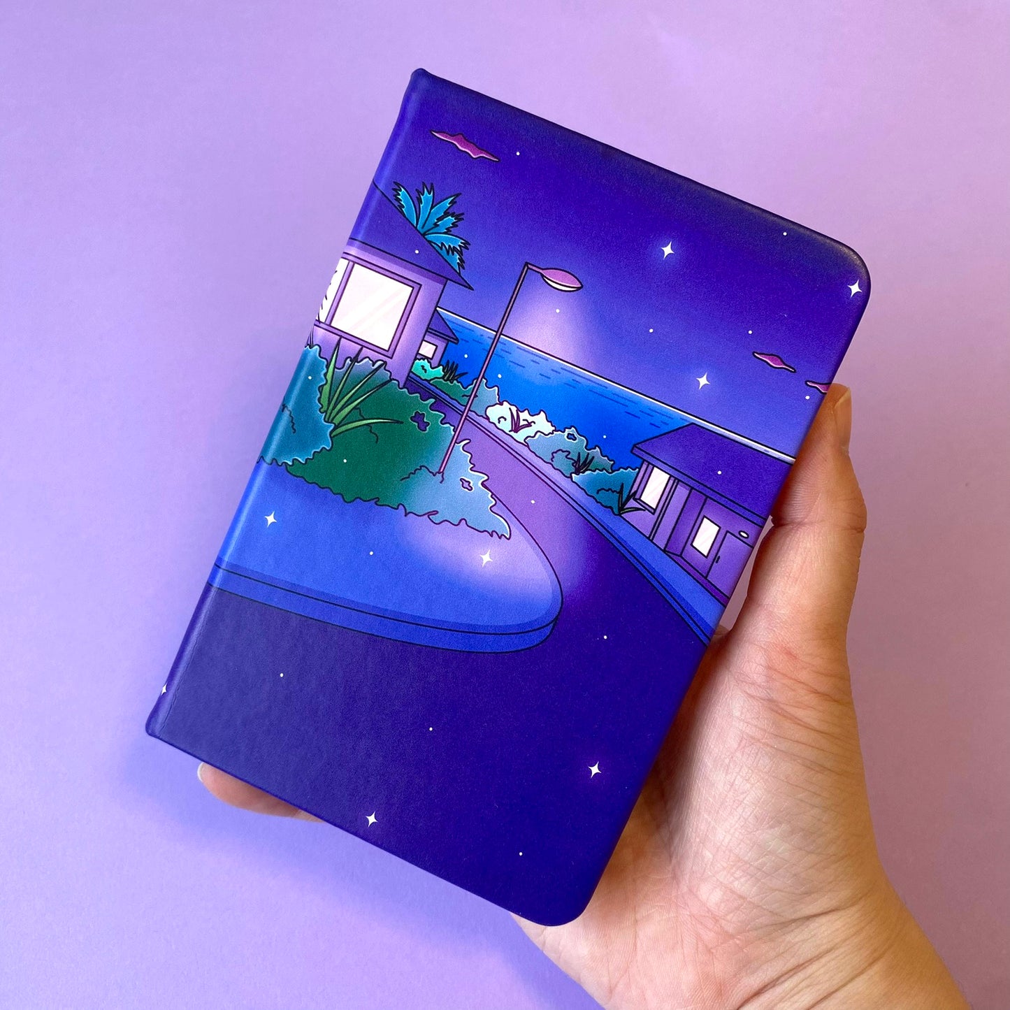 A6 Late Night Notebook - Hardcover, 120 lined pages | Vaporwave Night Illustration | ihoomiArt