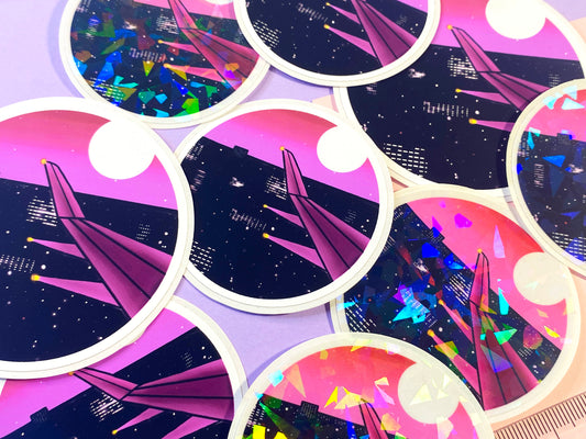 Waterproof Vaporwave Sticker "Night view by plane"